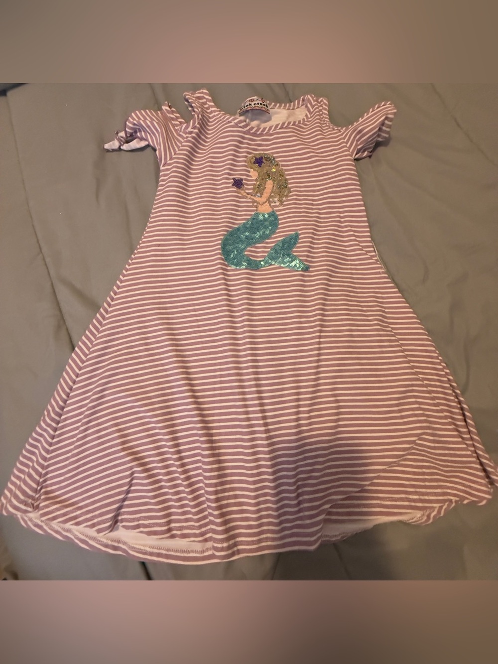 Girls' Light Pink Stripe Mermaid Sequin Swing Dress